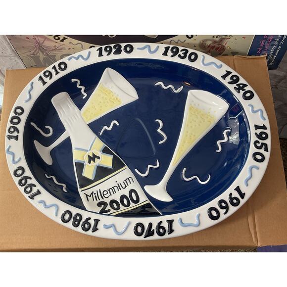 1998 Vintage Ceramic 2000 CHIP & DIP Millennium Party Tray& Bowl, Clay Art NIB - Picture 5 of 10